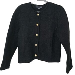 Black 💯 Wool Womans Small Boxy Jacket Vintage-Style Channel Inspire Gold Button
